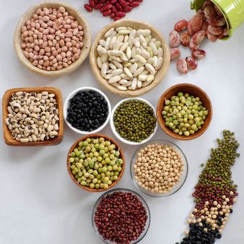 Collection of whole bean on white background, Vietnam agriculture product, fiber food make reduce cholesterol, prevent cancer, stability blood sugar, increase immune system, make heart health