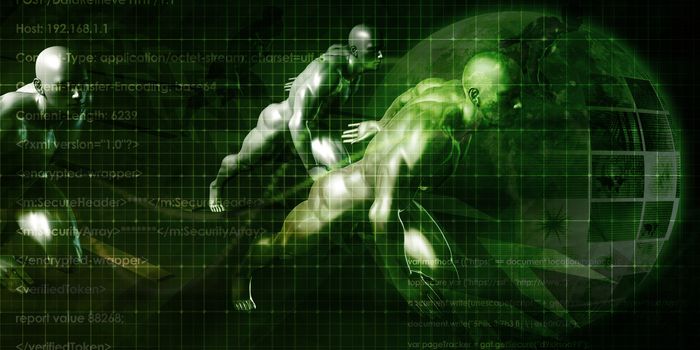 Men Running on Technology Themed Background as Concept