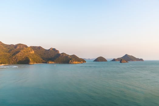 Summer view of the sea and mountain range.