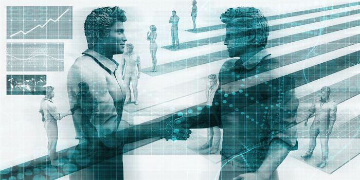 Visual Concept of Virtual Business with Men Handshake