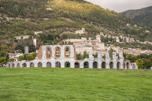 Ruins of the Roman amphitheatre near Gubbio, Italy