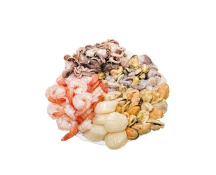 great variety of fresh seafood lying on a plate