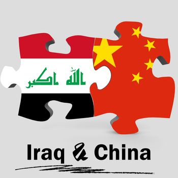 China and Iraq Flags in puzzle isolated on white background, 3D rendering