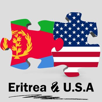 USA and Eritrea Flags in puzzle isolated on white background, 3D rendering