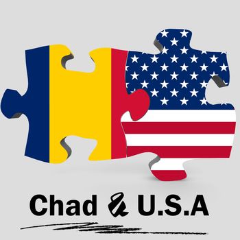 USA and Chad Flags in puzzle isolated on white background, 3D rendering