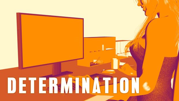  Determination Concept Course with Woman Looking at Computer