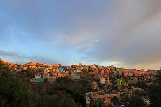 Panoramic view of colorful Guanajuato Mexico,late sunlight