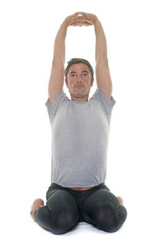 yoga man in front of white background