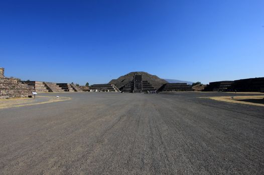Impressive view to pyramid of the moon and avenida of the dead at Teotihuacan
