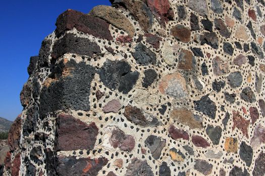Stones at the wall of the pyramid of the moon in Teotihuacan, Mexico