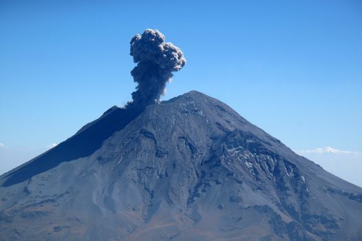 Active Popocatepetl volcano in Mexico, one of the highest mountains in the country