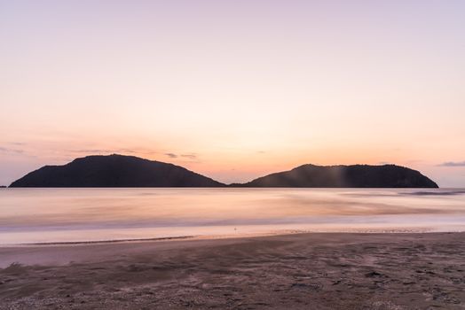 Summer view of the sea and mountain range.