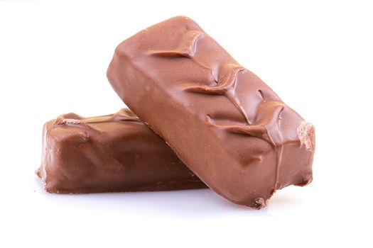 Chocolate bar with caramel isolated on white