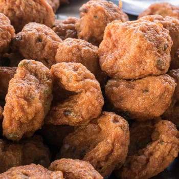 The group of delicious fried fish-paste balls. (Thai food)