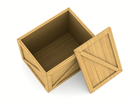 empty wooden box. Isolated 3D image