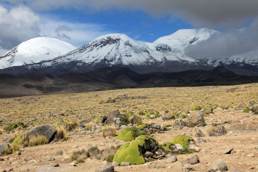 The three peaks of volcano coropuna in the andean mountains of Peru, near cotahuasi canyon