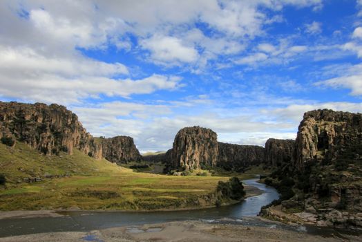 Three rivers and canyons crossing in the andean highlands of Peru. Creating the Apurimac river, the initial source of the great Amazonas.