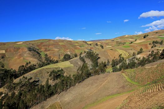 Andes mountains in the peruvian highlands displaying agriculture fields, South America