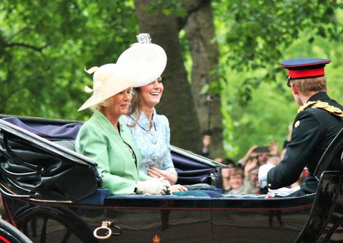 LONDON, UK - JUNE 13: The Royal Family Kamilla and Kate appears during Trooping the Colour ceremony, on June 13, 2015 in London, England, UK