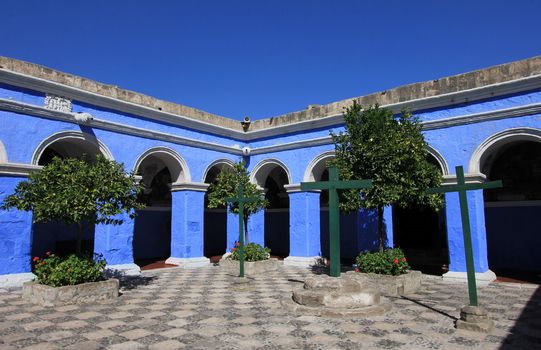 The famous monastery of Saint Catherine, Santa Catalina, in Arequipa, Peru. It belongs to the Dominican Second Order. It's built predominantly in the Mudejar style in 1579.