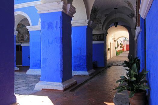 The famous monastery of Saint Catherine, Santa Catalina, in Arequipa, Peru. It belongs to the Dominican Second Order. It's built predominantly in the Mudejar style in 1579.