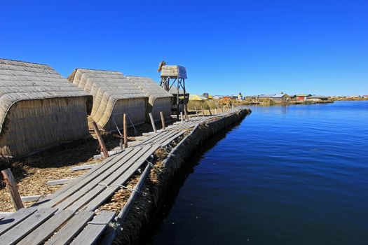 Totora reed floating islands Uros, lake Titicaca, near Puno, Peru