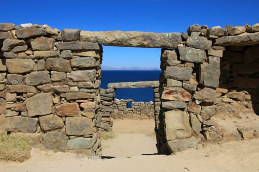 Chincana ruins at Isla del Sol, Island of the Sun, Titicaca lake, Bolivia