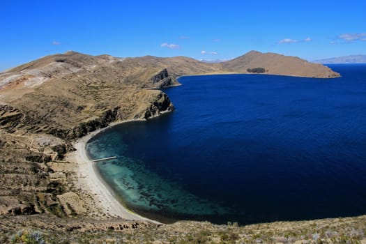 Nice bay on Island of the sun, Isla del Sol, Titicaca lake, Bolivia