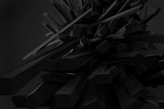 black line chaos levitation on black background 3d rendering