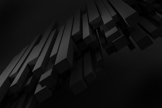 black stack line box chaos levitation on black background 3d rendering