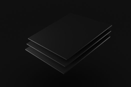 black stack box cloth fabric levitation on black background 3d rendering