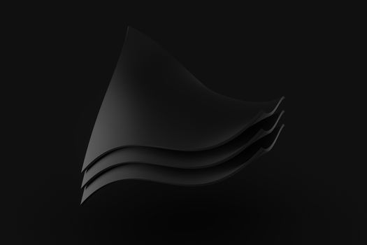 black stack box cloth fabric levitation on black background 3d rendering