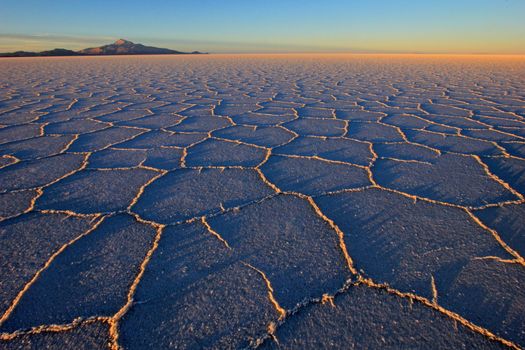 Salar de Uyuni, salt lake, is largest salt flat in the world, altiplano, Bolivia, South America, sunset