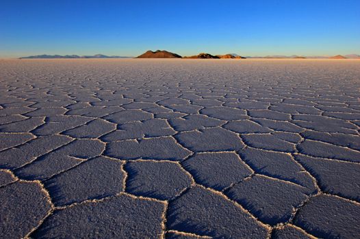 Salar de Uyuni, salt lake, is largest salt flat in the world, altiplano, Bolivia, South America, sunset