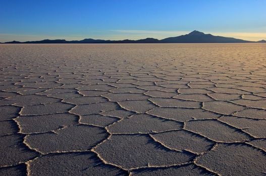 Salar de Uyuni, salt lake, is largest salt flat in the world, altiplano, Bolivia, South America, sunset