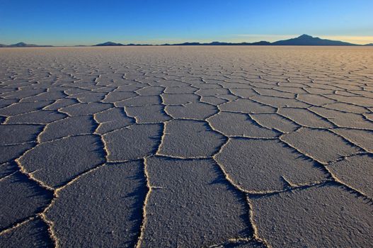 Salar de Uyuni, salt lake, is largest salt flat in the world, altiplano, Bolivia, South America, sunset