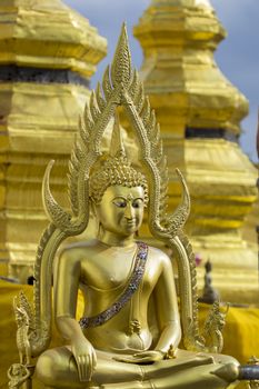 Image of golden buddha statue in temple in province tak. Thailand. (Wat Phra Mahathat)