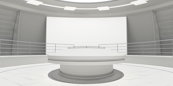 Empty modern futuristic room with white panel. 3D rendering