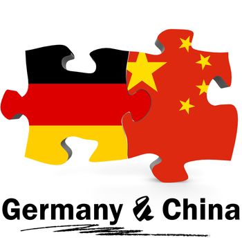 China and Germany Flags in puzzle isolated on white background, 3D rendering