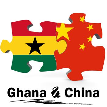 China and Ghana Flags in puzzle isolated on white background, 3D rendering