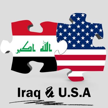 USA and Iraq Flags in puzzle isolated on white background, 3D rendering