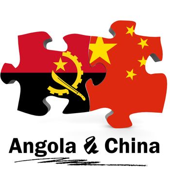 China and Angola Flags in puzzle isolated on white background, 3D rendering