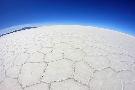 Salar de Uyuni, salt lake, is largest salt flat in the world, altiplano, Bolivia, South America, fisheye perspective