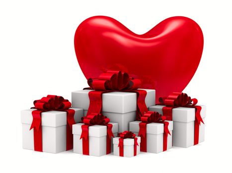 Heart and gift box on white background. Isolated 3D image