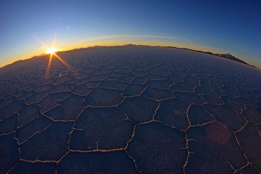 Salar de Uyuni, salt lake, is largest salt flat in the world, altiplano, Bolivia, South America, fisheye perspective