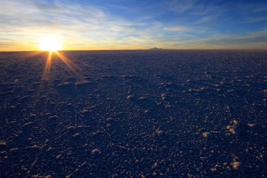 Salar de Uyuni, salt lake, is largest salt flat in the world, altiplano, Bolivia, South America, sunset