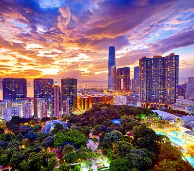 Hong Kong skyline at sunset