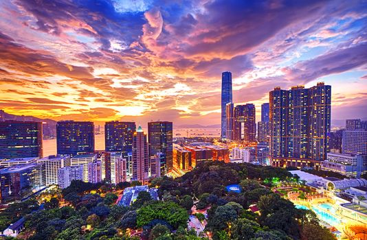 Hong Kong skyline at sunset