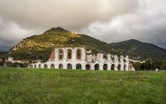 Ruins of the Roman amphitheatre near Gubbio, Italy