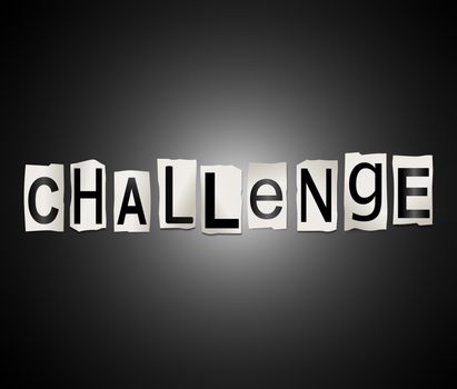 Illustration depicting a set of cut out printed letters arranged to form the word challenge.